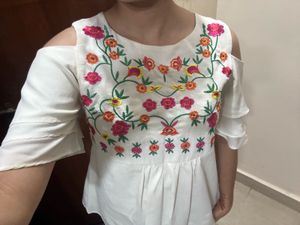 Embroidered Cold Shoulder Blouse