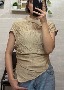 Asymmetrical Beige Ethnic Top