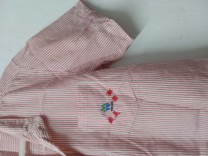 Red Striped Button-Up Shirt