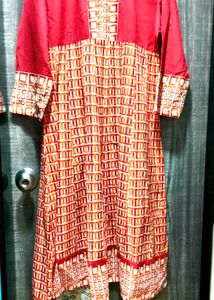 Orange &amp; White Geometric Print Kurta