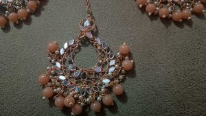 Rose Gold Kundan Maang Tikka &amp; Earrings Set