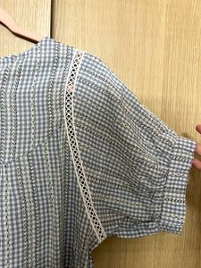 Sweet Blue Gingham &amp; Lace Detail Blouse