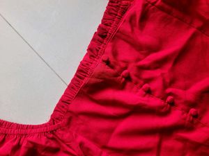 Red Puff Sleeve Square Neck Peplum Top