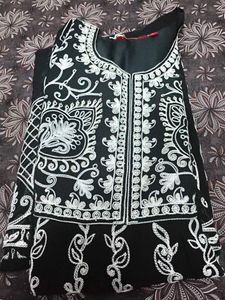 Black Kurta with White Embroidery