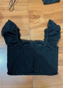 Chic Black Eyelet Crop Top