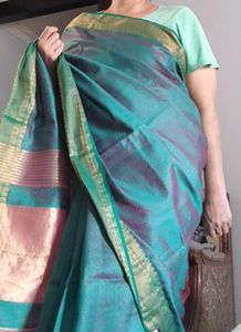 Elegant Green &amp; Gold cotton blend Saree