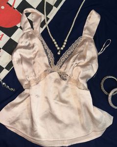 ✨ Y2K Baby Pink Satin Lace Camisole Top ✨