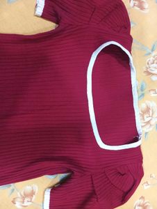 Ribbed Puff Sleeve Square Neck Top