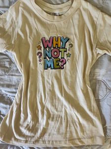 Cream Graphic fitted T-Shirt "Why Not Me?"