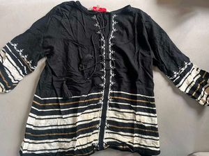 Black Embroidered Tassel Tunic Kurta/top
