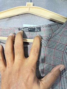 Barshika Gray Plaid Lace-Up Crop Top