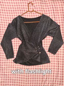 Sparkly Wrap Top with Buckle Detail