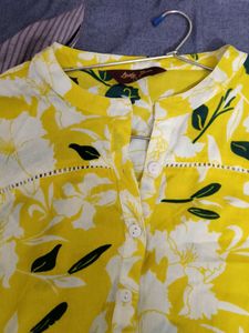 Vibrant Yellow Floral Print Button-Up Blouse