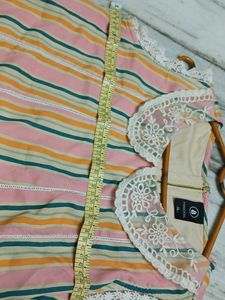 Striped Sleeveless Dress with Lace Collar