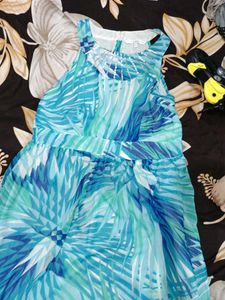 Stunning Blue Tropical Print Dress