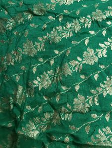 Elegant Green Saree with Gold Floral Print