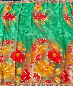 Green Printed Saree With Blouse 🎀🎉