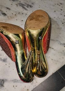 Red &amp; Gold Bejeweled Mules