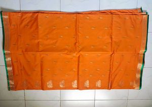 Orange Saree with Dark Green Pallu & Border