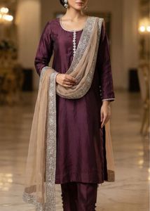 Maroon Embroidered Kurta