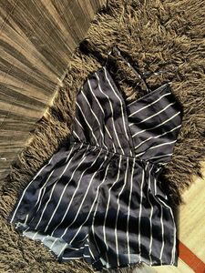 Women’s Navy Blue and White Striped Playsuit