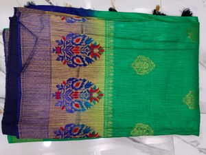 Elegant Green &amp; Blue Saree