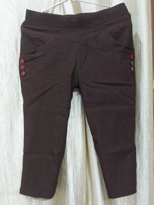 Brown Capris with Decorative Buttons