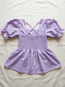 Purple Smocked Peplum Top