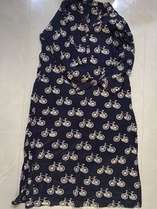 Chic Navy Kurta with Bicycle Print