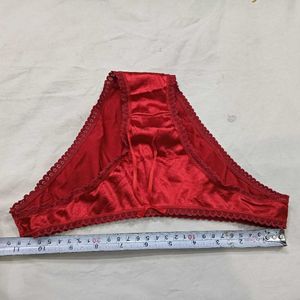Red Satin 🪔Bikini Style Briefs with Lace Trim