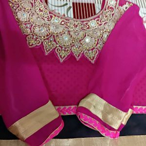 Elegant Pink suit with Gold &amp; Black embroided