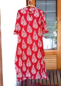 Red Block Print Cotton Kurta