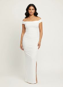 Elegant ruched Bodycon Maxi Dress white