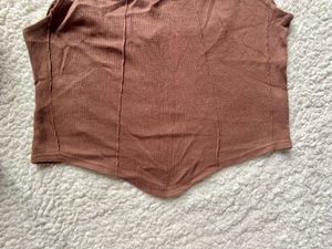 Brown Ribbed Square Neck Tank Top