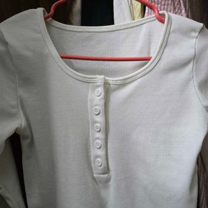 Ribbed Henley Long Sleeve Top