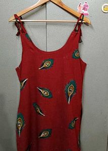 Boho Chic Peacock Feather Print Maroon Kurti