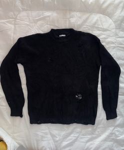 ZARA MEN'S Black Distressed Knit Sweater