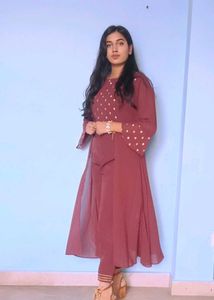 Maroon Embroidered Kurta Set with Palazzo