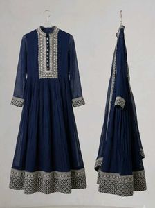 Elegant Navy Blue Embroidered Kurta Set