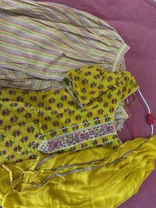 Yellow Floral Print Kurta Set with Dupatta