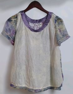 Floral Print Lace-Trimmed Top