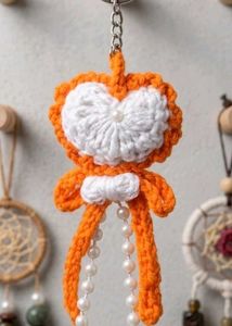 Cute Crochet Fox Keychain with Pearls
