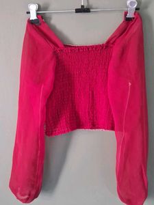 Crochet Crop Top with Sheer Sleeves