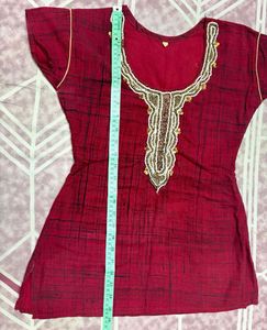 Red Embellished Kurta