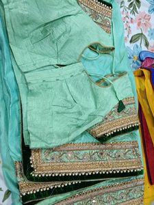 Elegant Teal Silk Saree with Zari &amp; Pearl Work