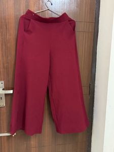 Maroon Wide-Leg Pants