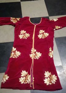 Beautiful Maroon Velvet Kurti with Gold Embroidery