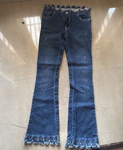 Flared Denim Jeans with Lace Trim