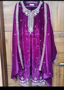 Elegant Pink Velvet Kurta Set