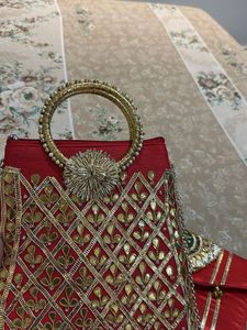 Combo of 3- Heavy Red Golden Clutch with Zari